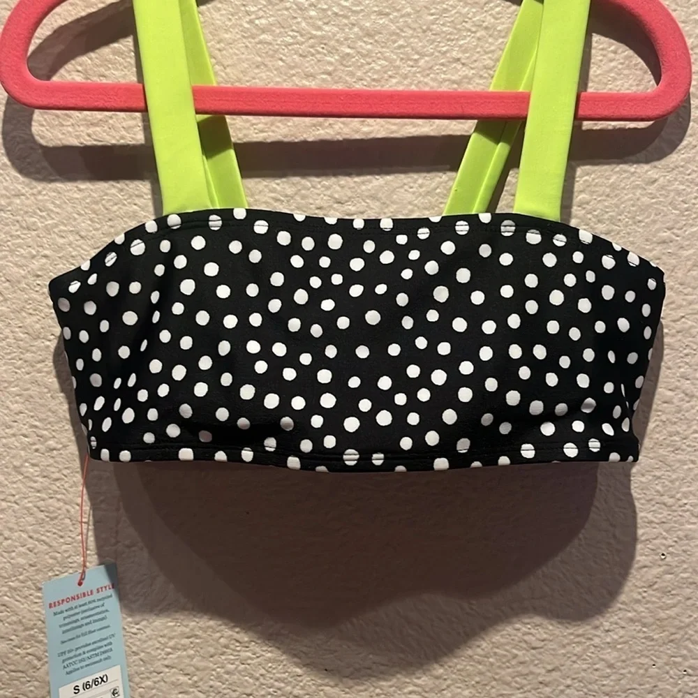 New Cat & Jack Girl’s Bikini Top Black Polka Dot Size 6/6X NWT